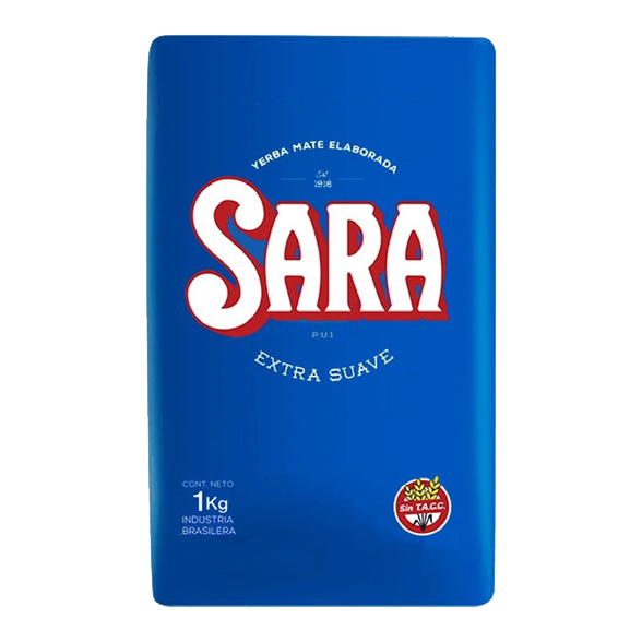 Yerba Mate elaborada de la marca Sara extra suave. Procedente de la industria brasileña. Contenido neto 1 kg.