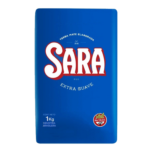 Yerba Mate elaborada de la marca Sara extra suave. Procedente de la industria brasileña. Contenido neto 1 kg.